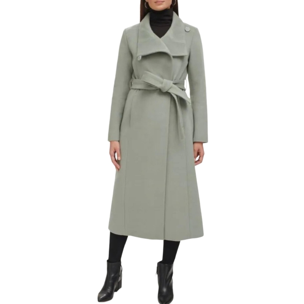 Kenneth Cole Sage Green Belted Wool Blend Long Walking Trench Coat Size 14 New - Picture 2 of 11